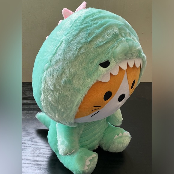 14” Kigurumi Cat in Green Dinosaur Costume Plush - Picture 3 of 3